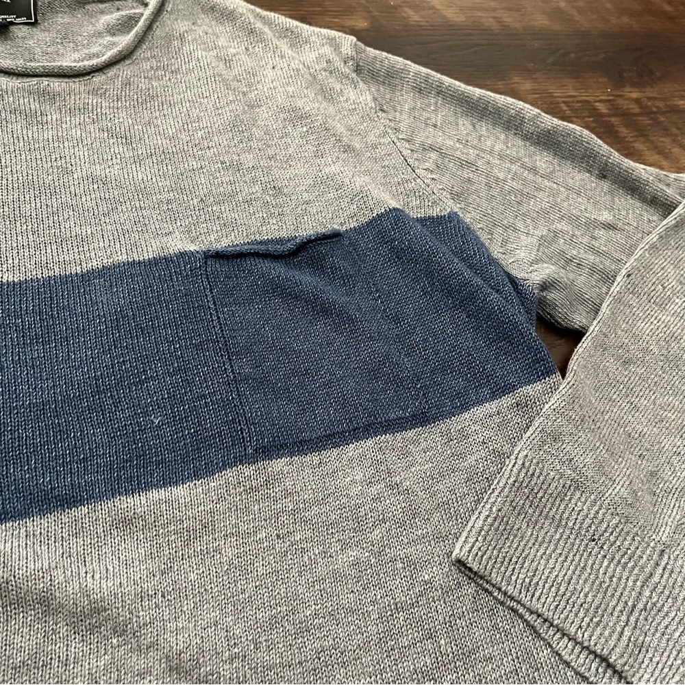 Todd Snyder 100% linen two tone blue strip gray crewneck sweater 2XL *Read - Picture 5 of 16